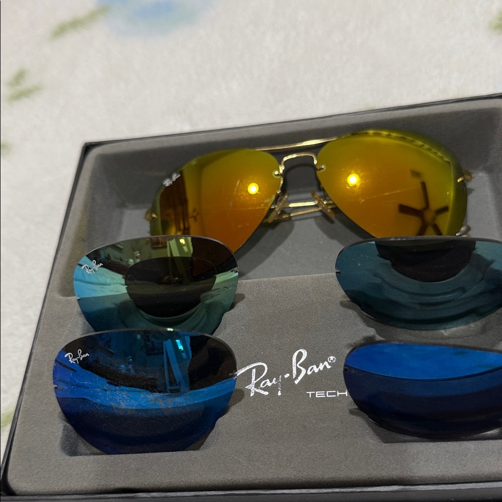 Ray-Ban Gold Frame Sunglasses with Blue and Green Lenses